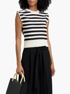 Veronica Beard Vera Sleeveless Cotton Black White Striped Knit Top Size S